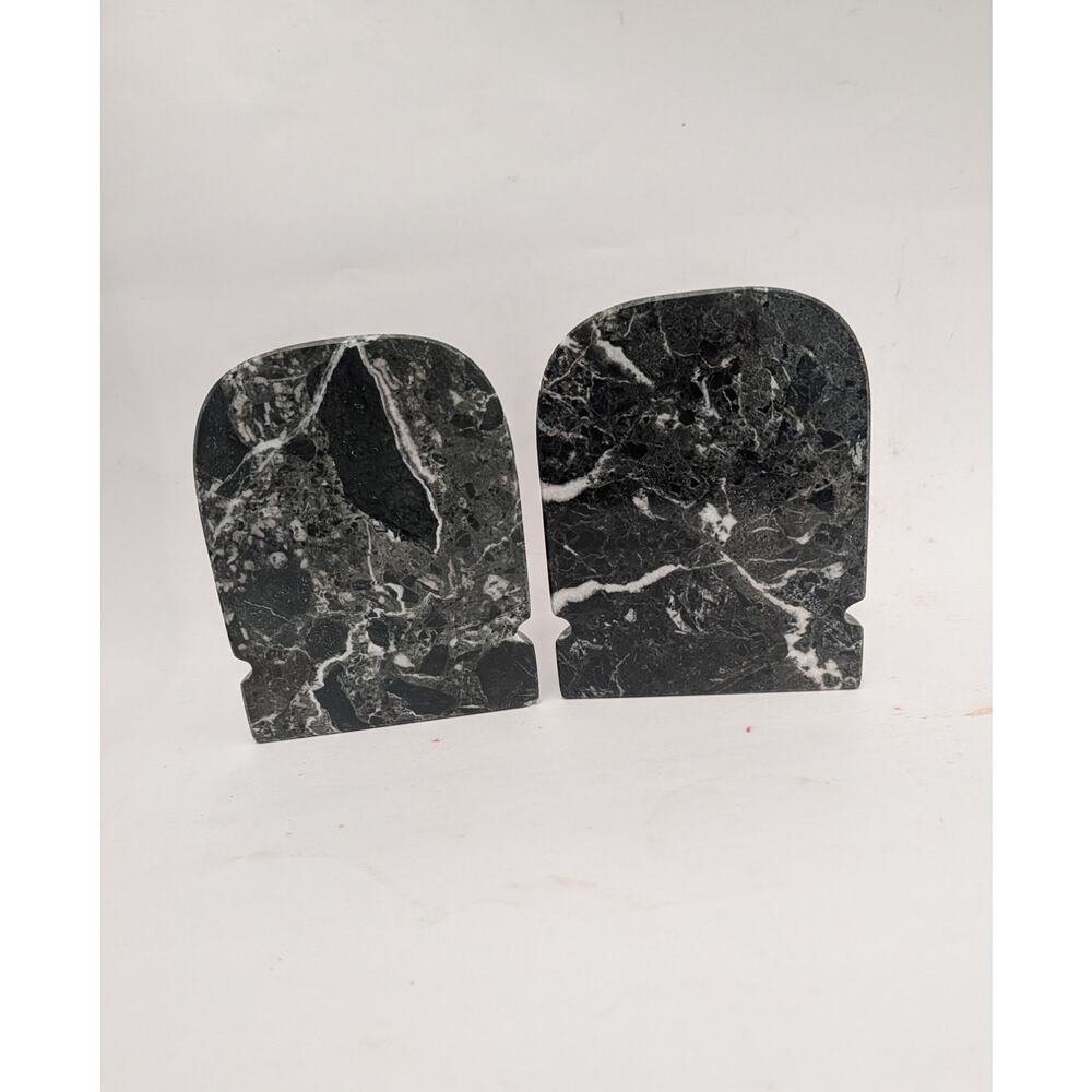 Black Zebra Pakistan Marble Bookends 6 in Tall x 5 in Wide Pair Sculptural